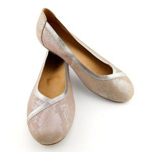 Unworn VIONIC Metallic Shimmer Blush Pink Distressed Leather Ballet Flats 7.5
